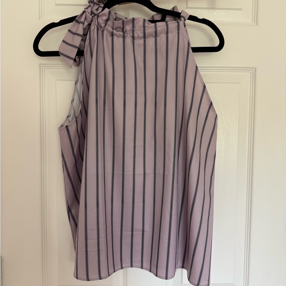 Striped Sleeveless Top with Bow